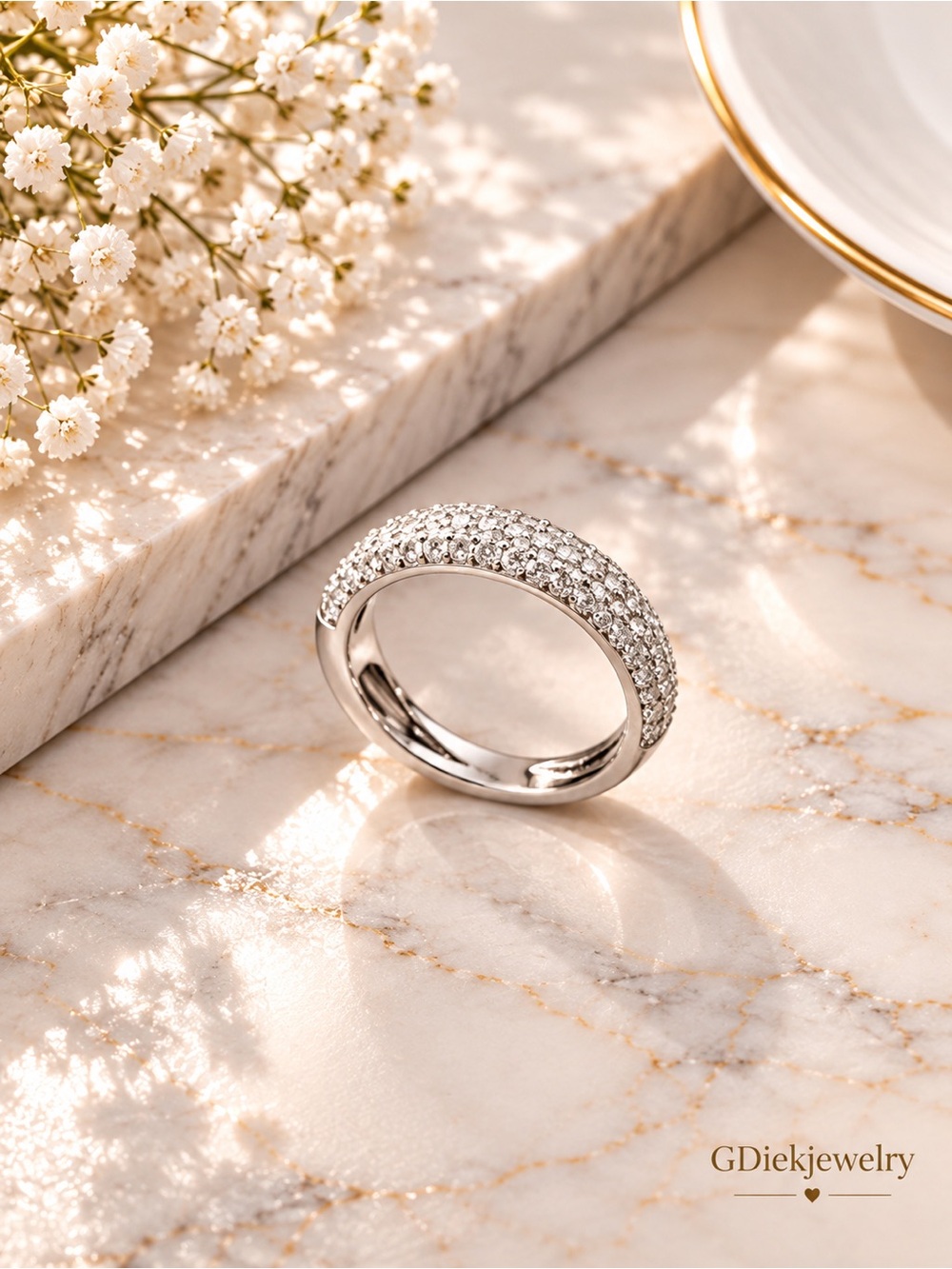 Pave Crystal Dome Band Ring in Silver
